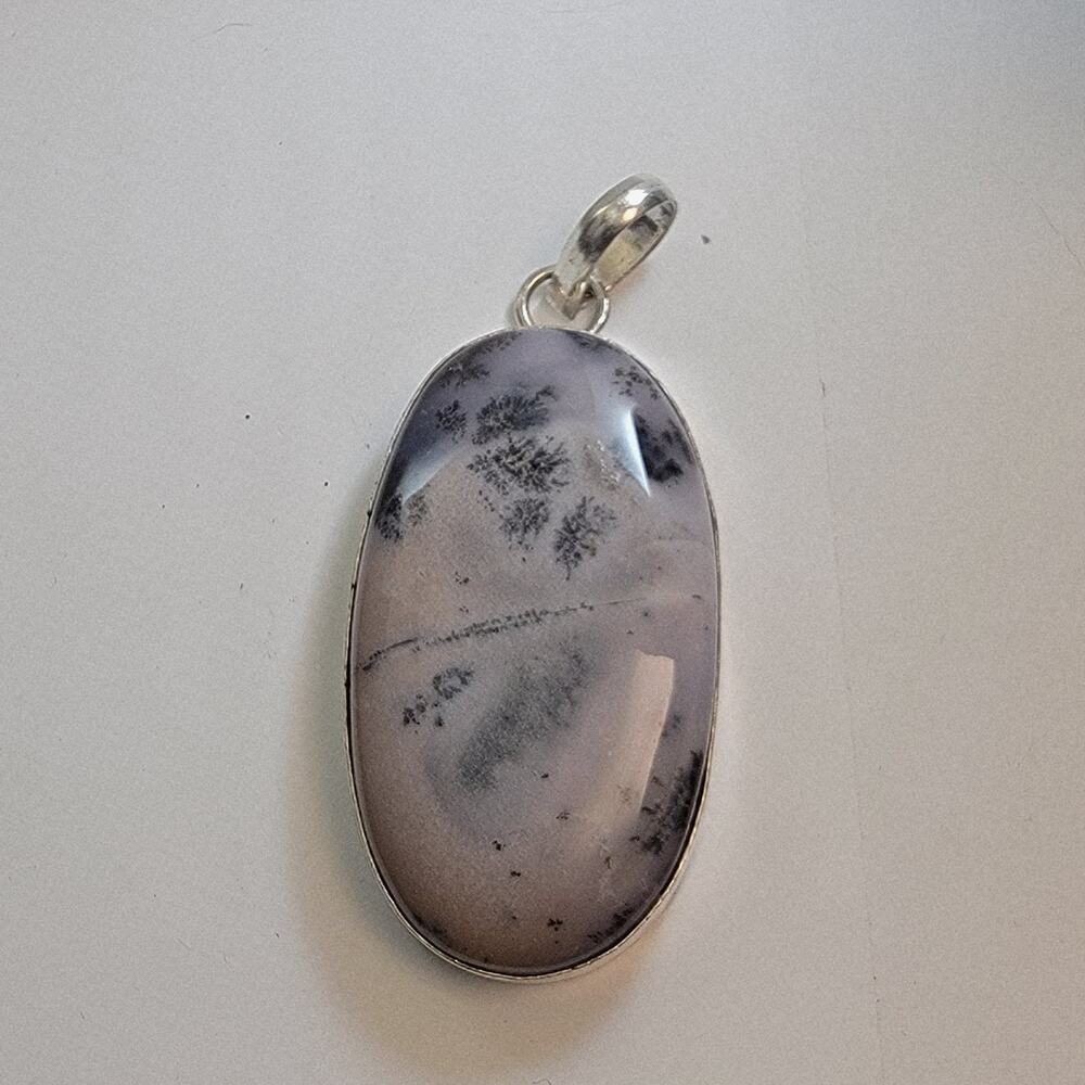Necklace Pendant Dendritic Agate Handmade Jewelry in Sterling Silver Oval Design